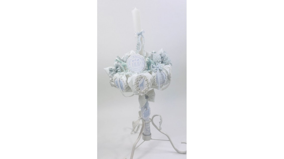 Lumânare botez băieți Blue Animals Safari Dream alb cu accente bleu și animale exotice 7